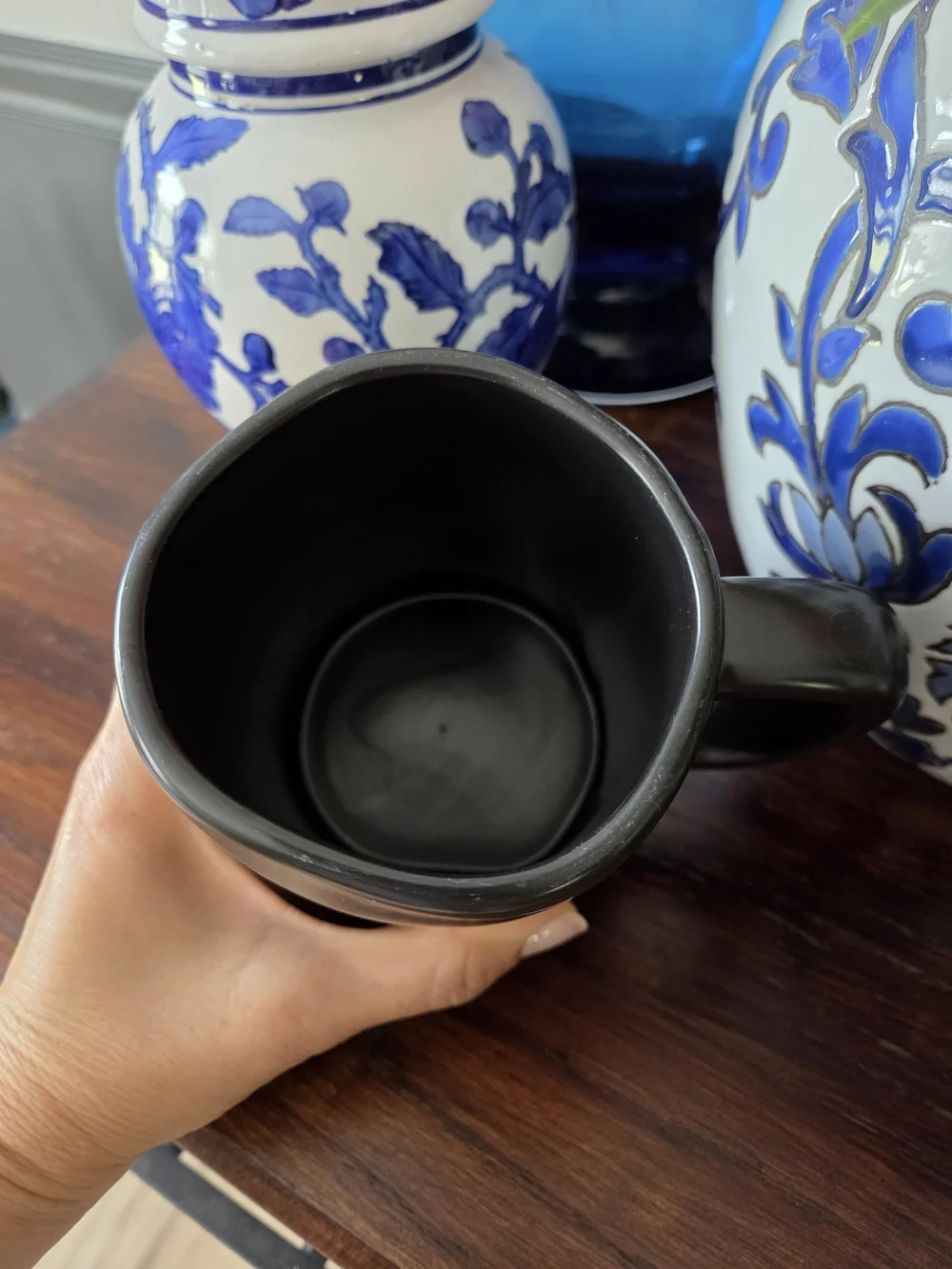 Rae Dunn Black Ceramic 'TEA' Mug with Raised White Lettering